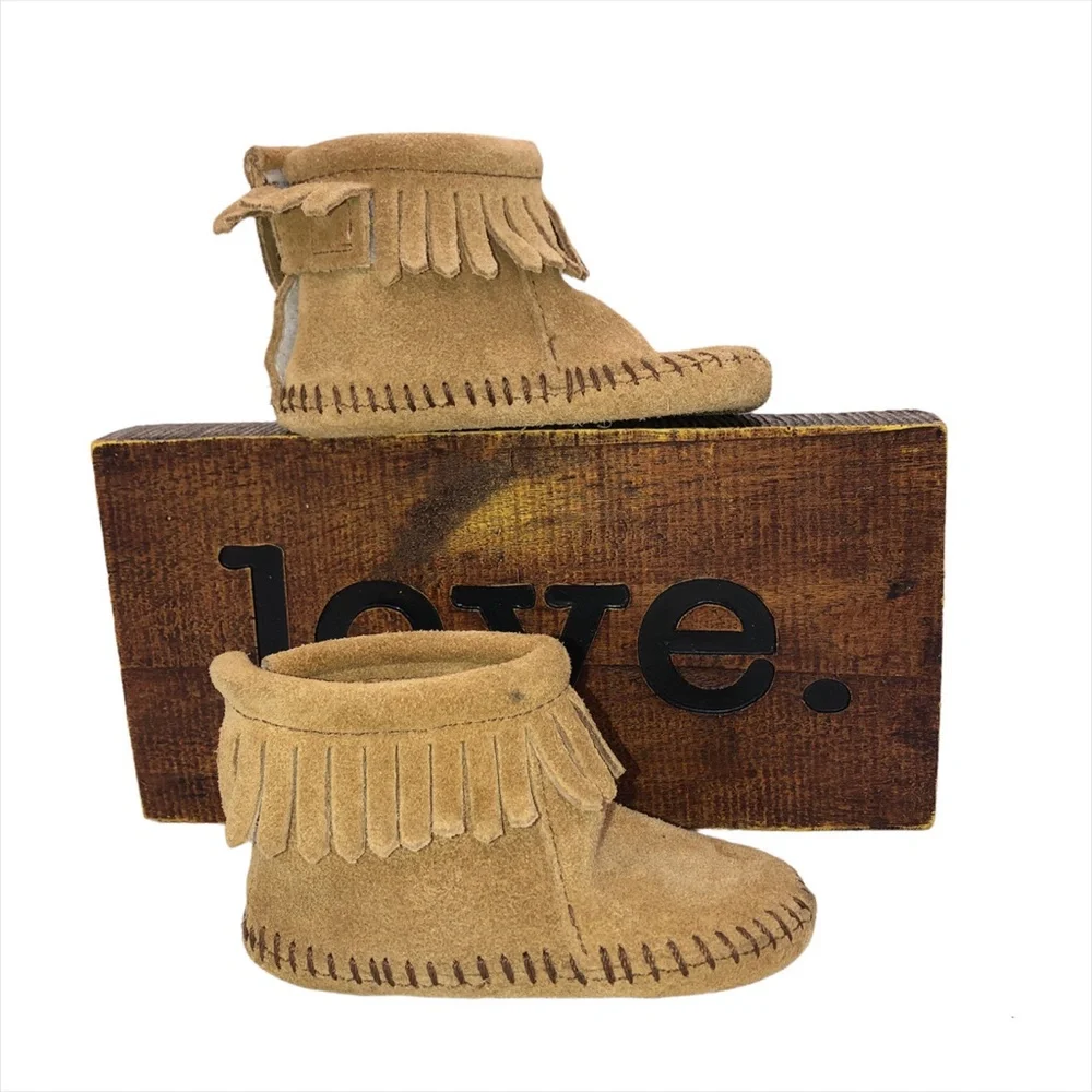 Infant MinneTonka Fringe Moccasins Booties Size 3